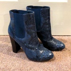 Juicy Navy Snakeskin Booties 6